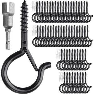 60 Pack String Light Hooks, Q-Hanger Hooks Heavy Duty, 2.2 Inch Black Cup Hook